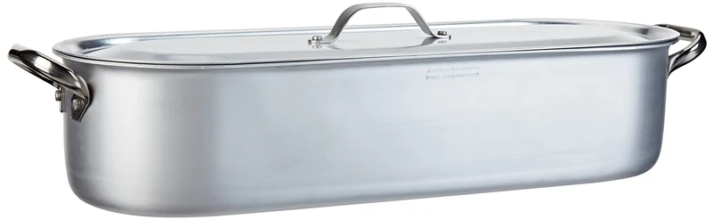 Pentole Agnelli Professional Aluminium 3 Mm. Fish Kettle with Grid, Lid and Handles, Length 50 Cm, Stainless Steel, Silver, 50x15 cm