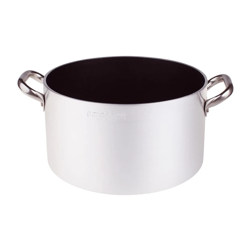 Pentole Agnelli Aluminium Anti - Adherent Professional 5 Mm. Deep Platinum Saucepot With 2 Handles, 5.92 Litre, Colour - Silver/Black