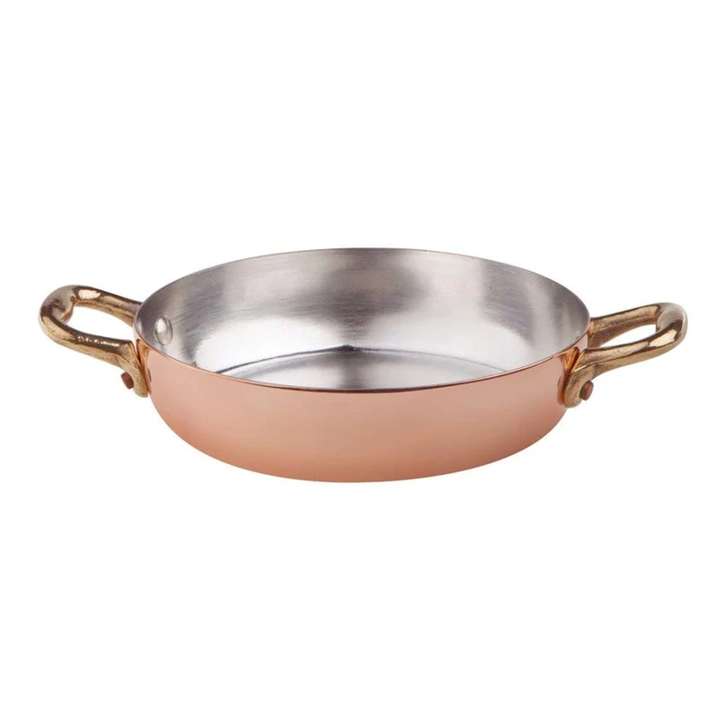 Pentole Agnelli ALCM110M14 Tinned Copper Pan with 2 Brass Handles, 14 cm