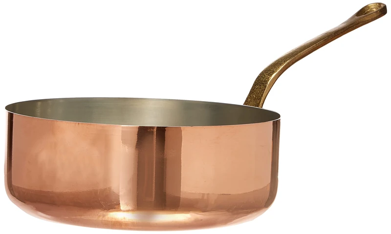 Pentole Agnelli ALCU107G24 Low Copper Casserole with 1 Handle in Cast Brass, Smooth Copper, Hand Tin-Plated, 24 cm
