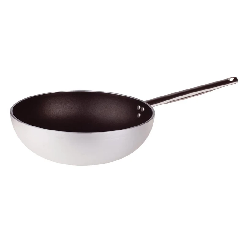 Pentole Agnelli ALSA2111WS28 Aluminium Anti-Adherent Professional Platinum Wok Pan, Diameter 28 Cm, Silver/Black