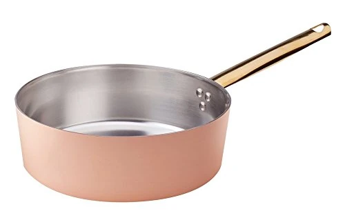 Pentole Agnelli ALCU10720 Low Copper Saucepan with Brass Handle, Hand-Tinned Smooth Copper, 20 cm