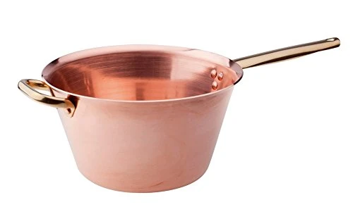 Pentole Agnelli ALCU16520 Smooth Copper Cauldron for Polenta without Tin PlaTing with a Tubular Handle and Brass Handle, 20 cm