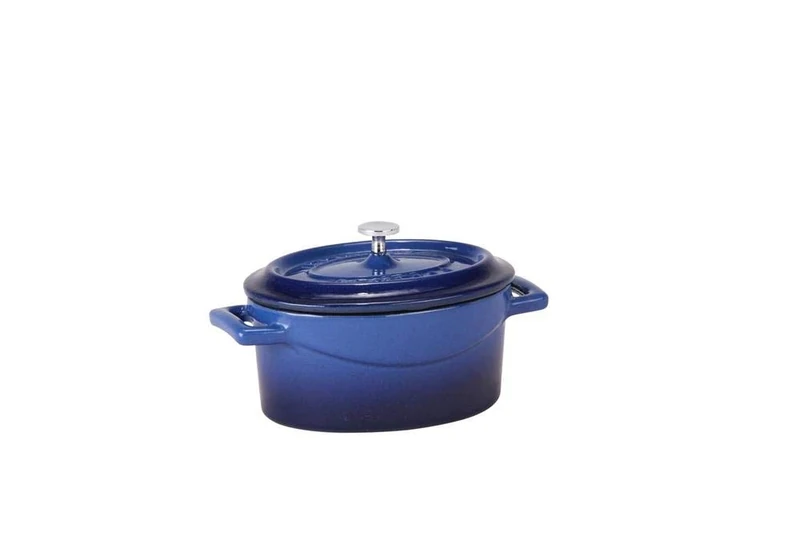 Pentole Agnelli Oval Mini Casserole Pot With Two Cast Iron Handles, Diameter-9 Cm, Red Blue, 0.4 Litres