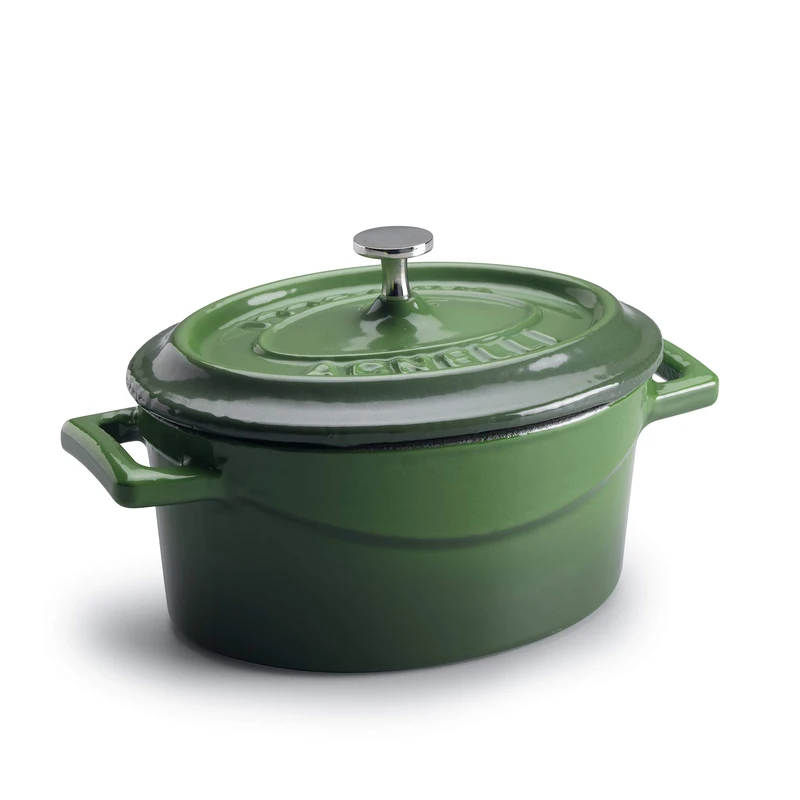 Pentole Agnelli Oval Mini Casserole Pot With Two Cast Iron Handles, Diameter-9 Cm, Grey Green, 0.4 Litres