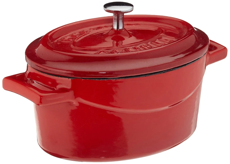 Pentole Agnelli Oval Mini Casserole Pot With Two Cast Iron Handles, Diameter-9 Cm, Shiny Black Red, 0.4 Litres
