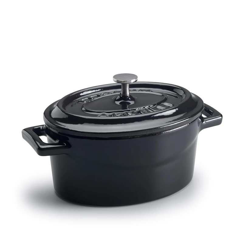 Pentole Agnelli Oval Mini Casserole Pot With Two Cast Iron Handles, Diameter-9 Cm, Matt Shiny Black, 0.4 Litres