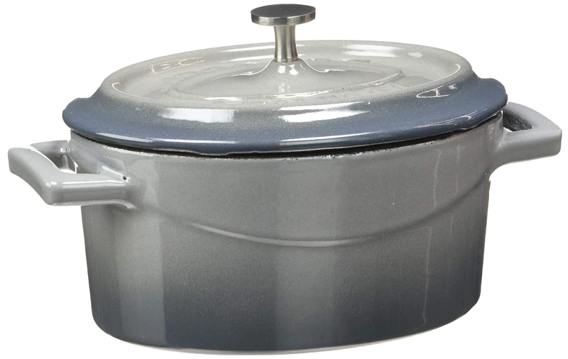 Pentole Agnelli Oval Mini Casserole Pot With Two Cast Iron Handles, Diameter-9 Cm, Blue Grey, 0.4 Litres