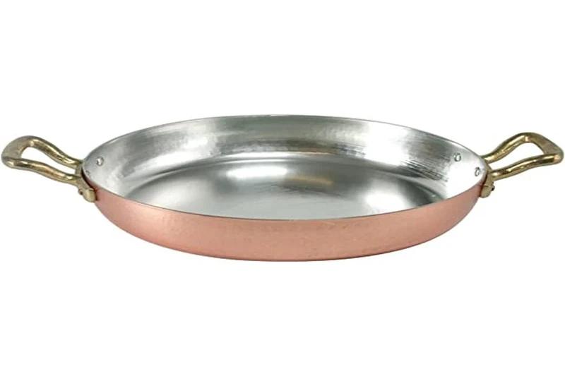 Pentole Agnelli ALCM110M28 Tin-Plated Copper Pan with 2 Brass Handles, 28 cm