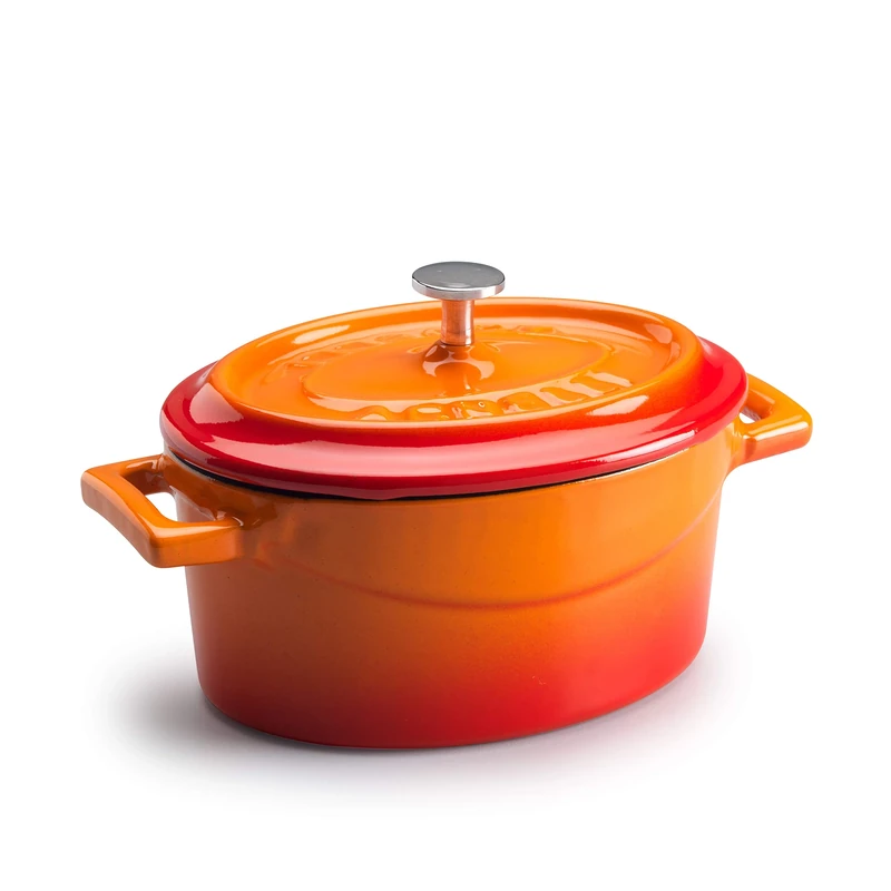Pentole Agnelli Oval Casserole Pot With Two Handles, Diameter-22 Cm, Orange, Cast Iron, 4.8 Litres
