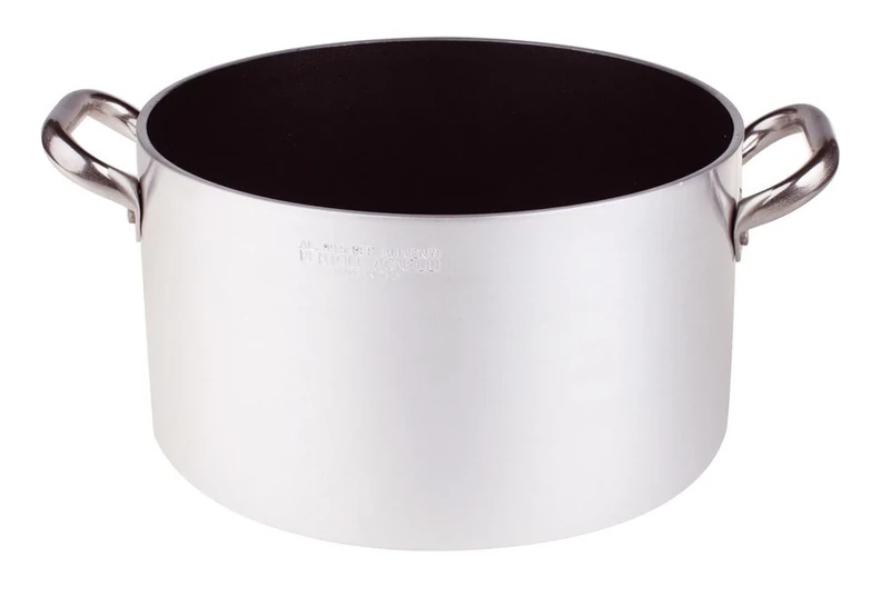 Pentole Agnelli Aluminium Anti - Adherent Professional 5 Mm. Deep Platinum Saucepot With 2 Handles, 3.49 Litre, Colour - Silver/Black