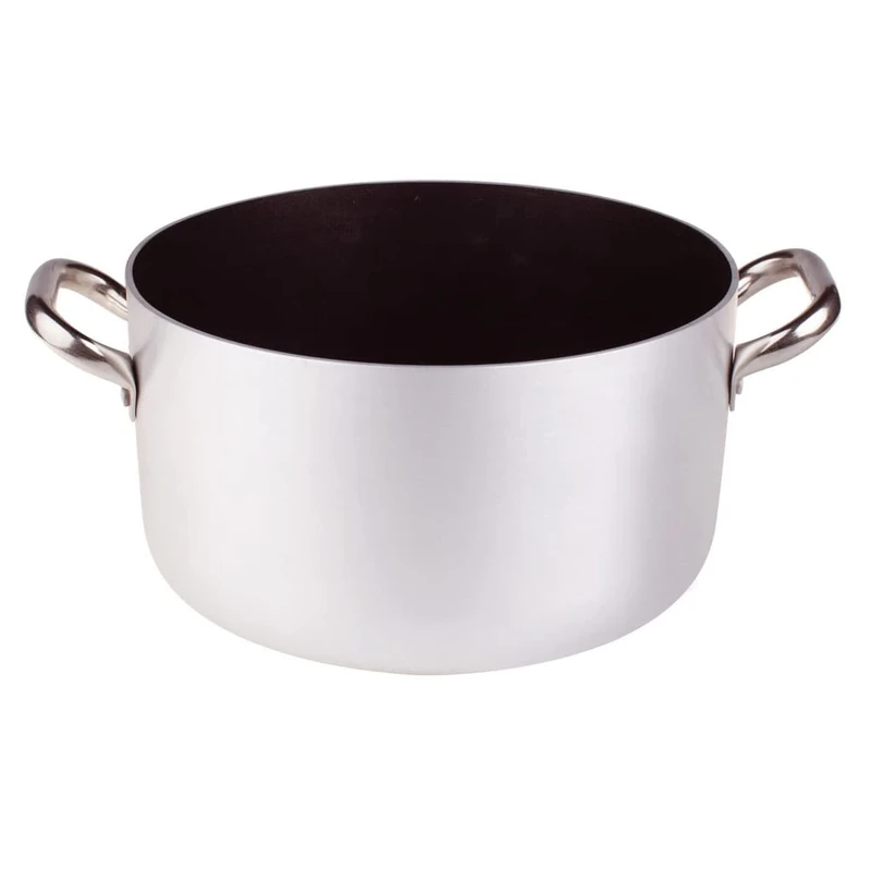 Pentole Agnelli Professional Aluminium Anti - Adherent 3 Mm. Deep Platinum Saucepot With 2 Handles, 37 Litre
