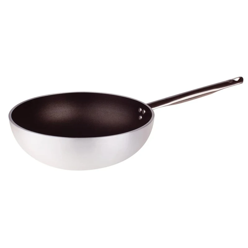 Pentole Agnelli Aluminium Anti - Adherent Professional Platinum Wok Pan 5 Mm, Diameter 32 Cm.
