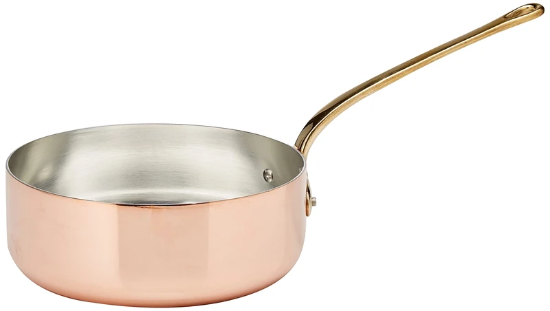 Pentole Agnelli ALCU107F24 Low Tin-Plated Copper Casserole, Smooth Copper Sleeve Cast Brass French style, 24 cm