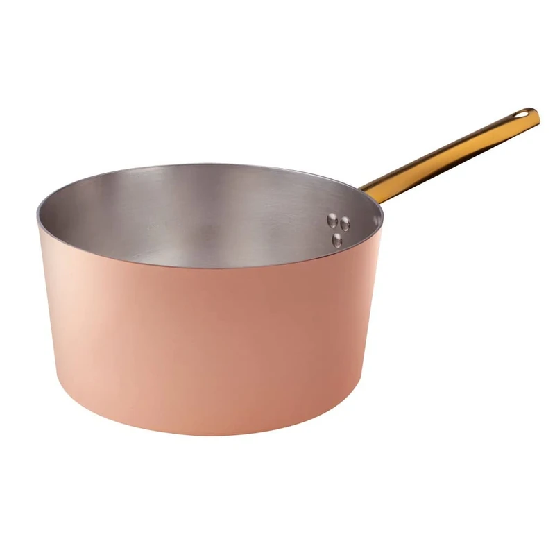 Pentole Agnelli ALCU10524 High Casserole with Handle, Smooth Copper, Hand Tinned, 24 cm