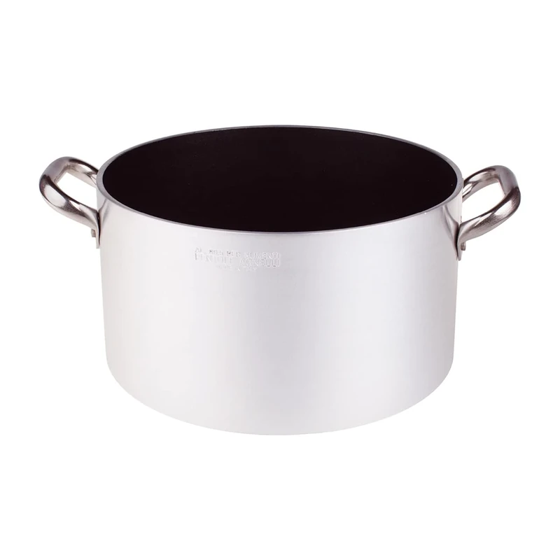 Pentole Agnelli Aluminium Anti - Adherent Professional 5 Mm. Deep Platinum Saucepot With 2 Handles, 1.8 Litre, Colour - Silver/Black