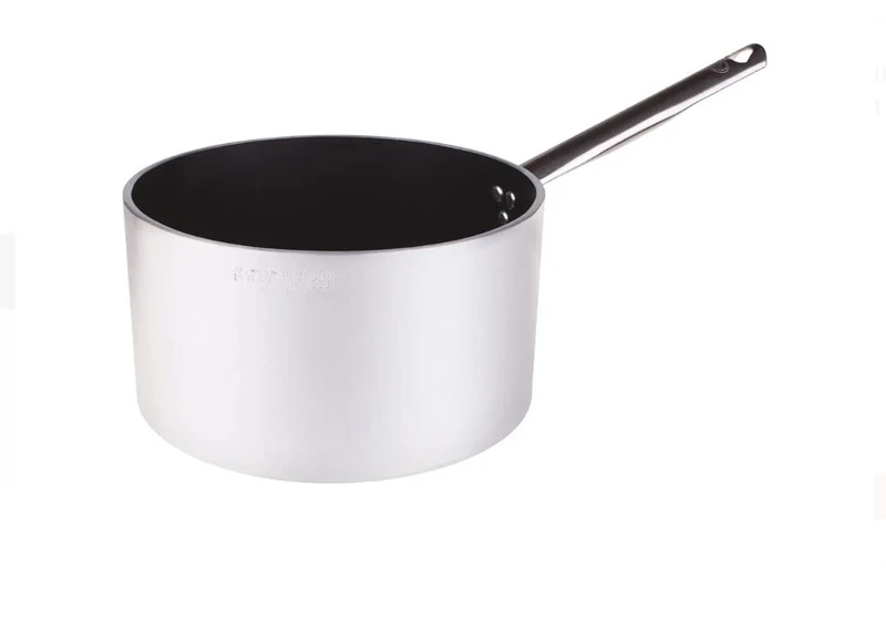 Pentole Agnelli Aluminium Anti-Adherent Professional 5 Mm. Saucepan with Tubular Handle, Diameter 20 Cm, Steel, Silver/Black
