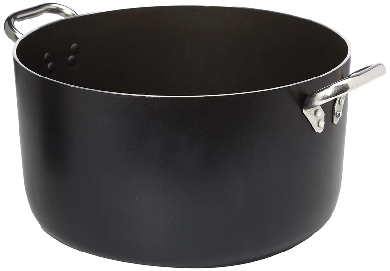 Pentole Agnelli Alblack Shallow Casserole Pot, Aluminium, Thickness 3 mm, with 2 Stainless Steel Handles, Black 36 cm, Silver