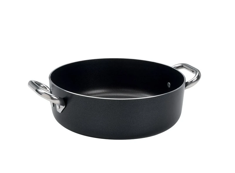 Pentole Agnelli Aluminium Black 3 Mm. Crystal Casserole Pot with 2 Handles, Diameter 28 Cm.