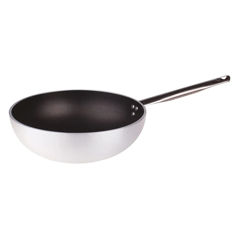 Pentole Agnelli ALSA2111WPS28 Linea Aluminium Anti-Adherent Professional Platinum Wok Pan 5 Mm, Diameter 28 Cm, Alloy Steel, Silver/Black