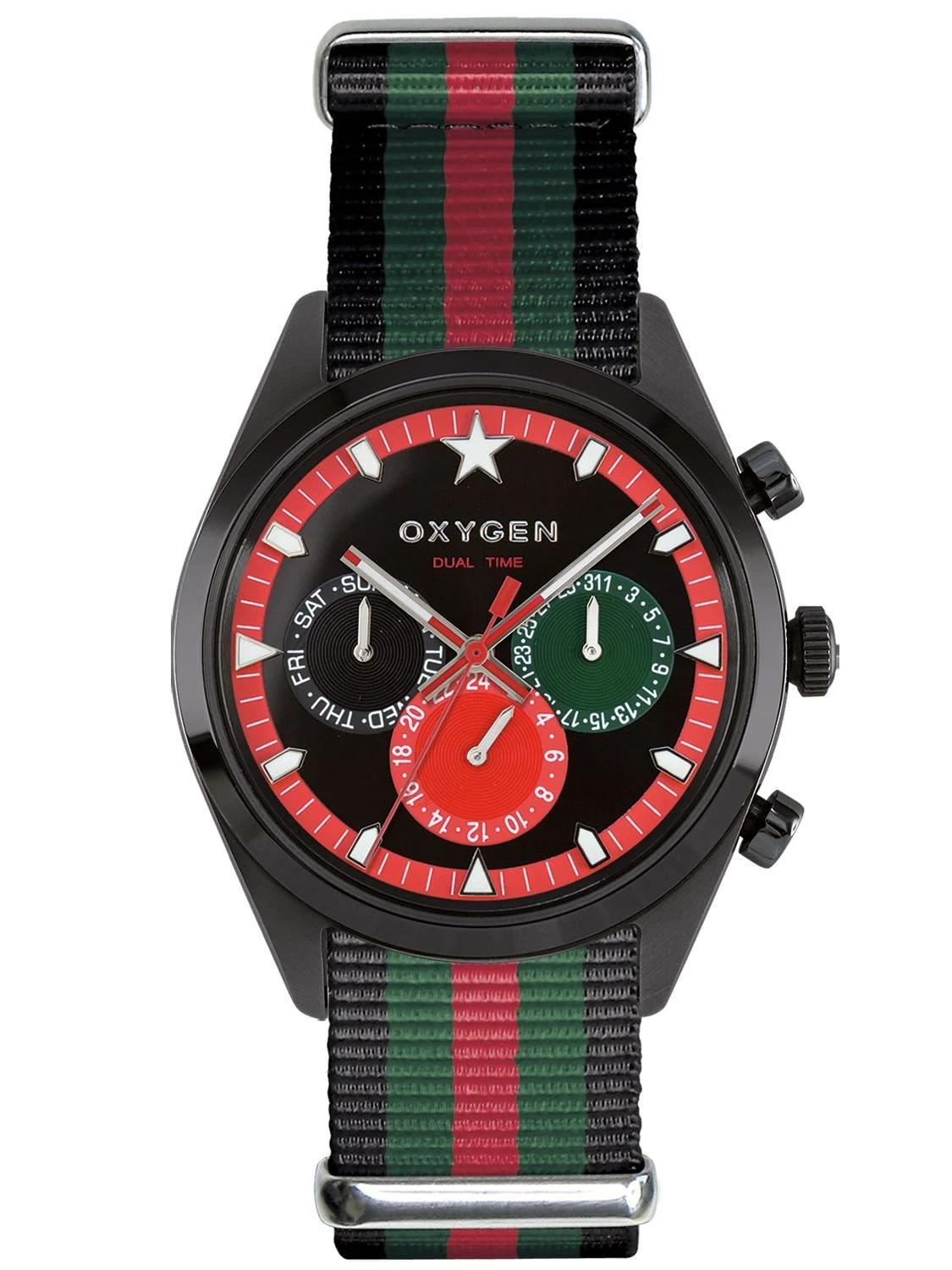 Oxygen Roma 40 Unisex Quartz Watch with Black Dial Analogue Display and Multicolour Nylon Strap
