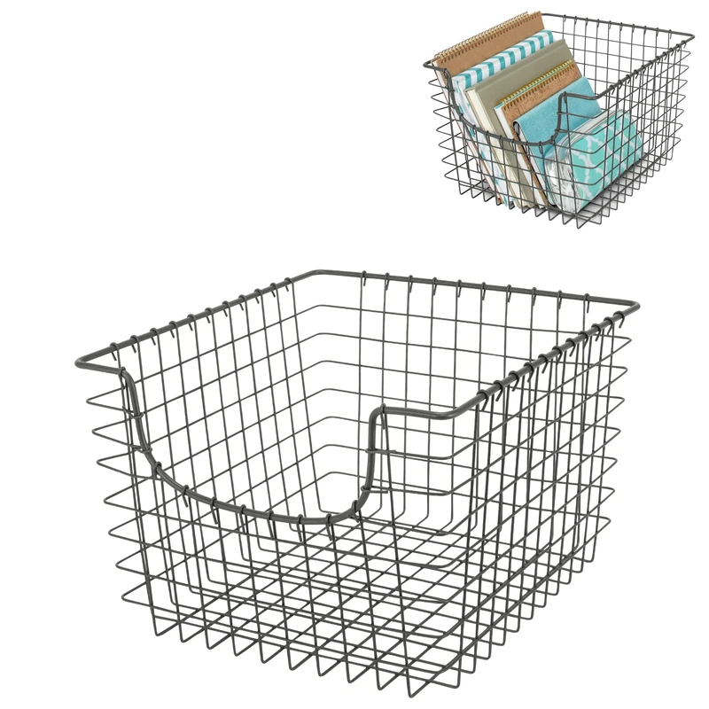 Spectrum Scoop Wire Basket (Industrial Gray) - Storage Bin & Décor for Bathroom, Closet, Pantry, Under Sink, Toy, Shelf, Kitchen, & Nursery Organization - Image 1