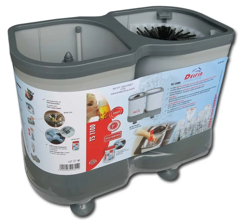 DELFIN TS 1100, Single Glass Washer, Double Telescopic Sink Model, 37.0 x 30.7 x 18.5 cm
