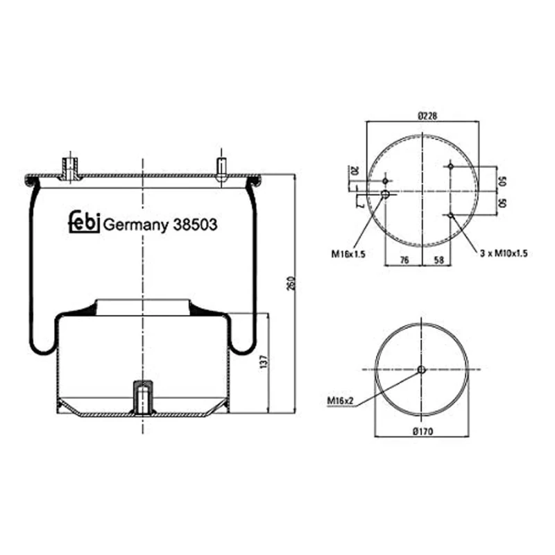 febi bilstein 38503 Air Spring with steel piston, pack of one