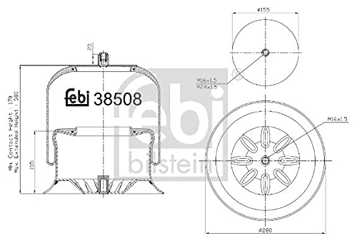 febi bilstein 38508 Air Spring with steel piston, pack of one