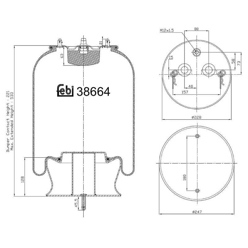 febi bilstein 38664 Air Spring with steel piston, pack of one