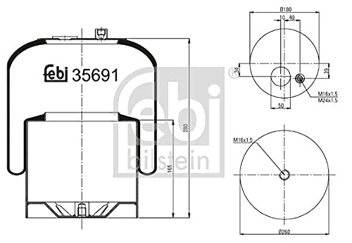 febi bilstein 35691 Air Spring with steel piston, pack of one