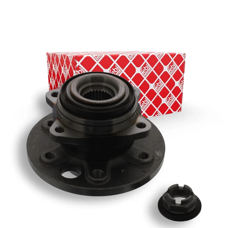 febi bilstein 37857 Wheel Bearing Kit with wheel hub, ABS sensor ring and castle nut, pack of one