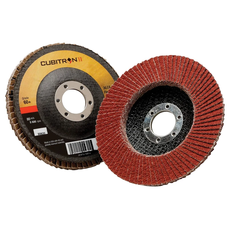 3M Cubitron II Flap Disc 967A, T29, 4-1/2 in x 7/8 in, 40+, 10 per case,Brown