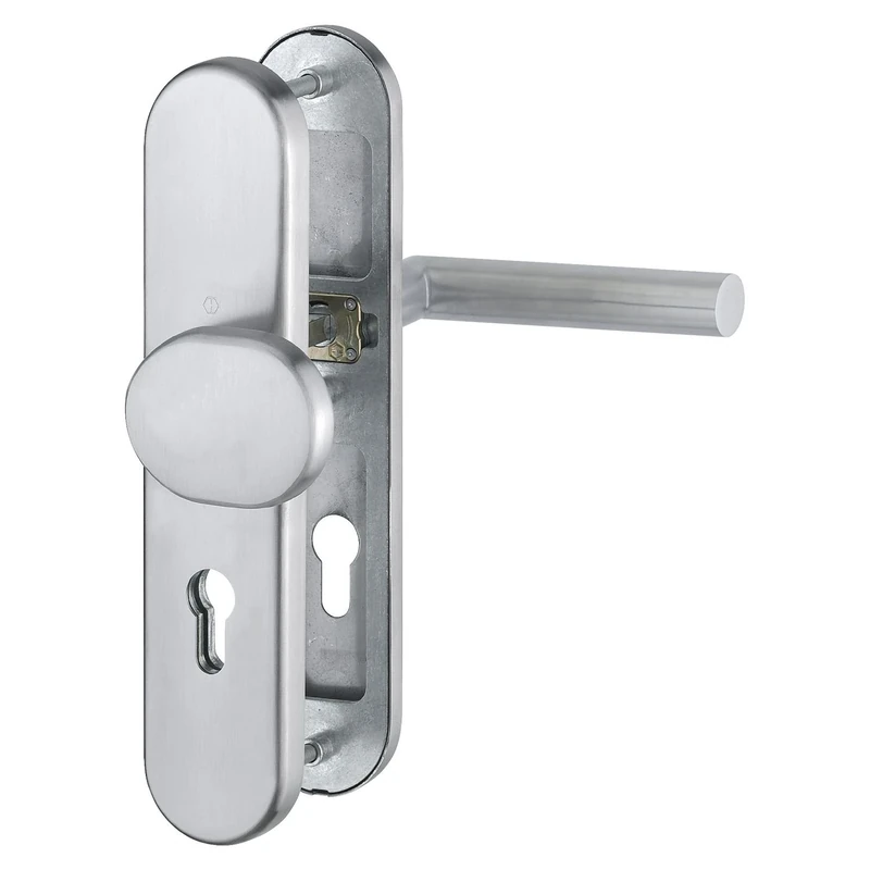 Hoppe Security Door Fitting Amsterdam – On A Long Plate pz72, Thickness, No Core Pull Protector, Stainless Steel Matt, 1 Piece, 3662069 42 – 47 mm