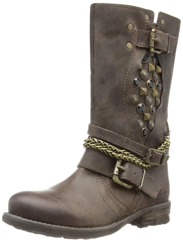 Replay Womens Terrye Biker Boots RL120043L Dark Brown 6 UK, 39 EU