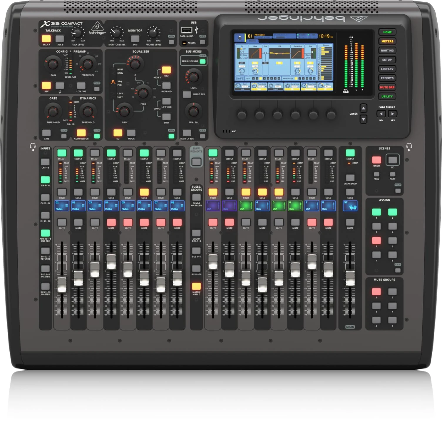 Behringer X32 COMPACT 40-Input Digital Mixing Console with 16 Midas Preamps, 17 Motorized Faders, LCD Channels, 32-Channel Audio Interface & Remote Control