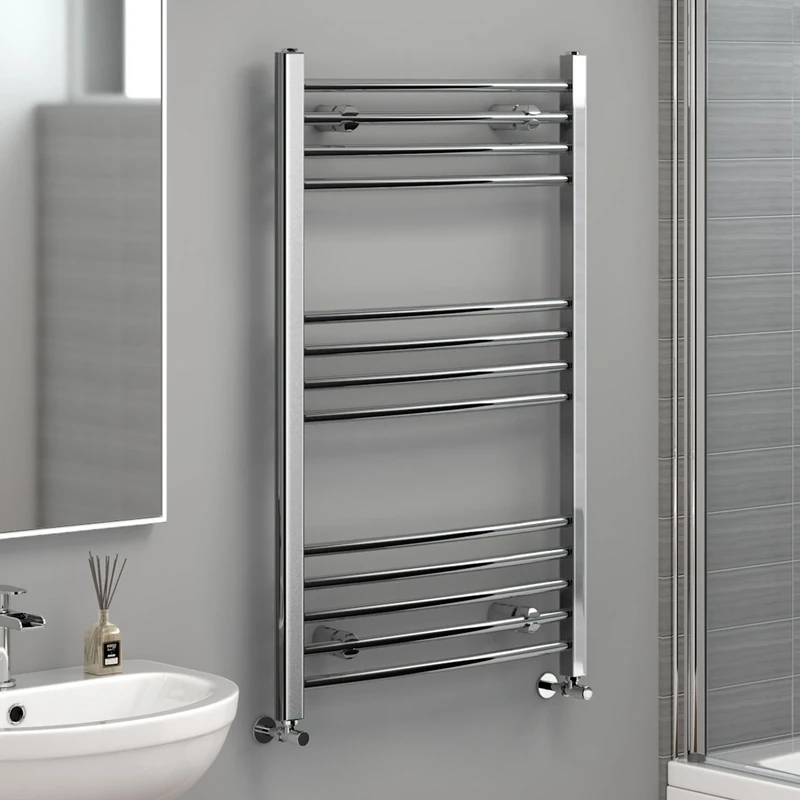 iBathUK | 1000 x 600 Curved Heated Towel Rail Chrome Bathroom Radiator