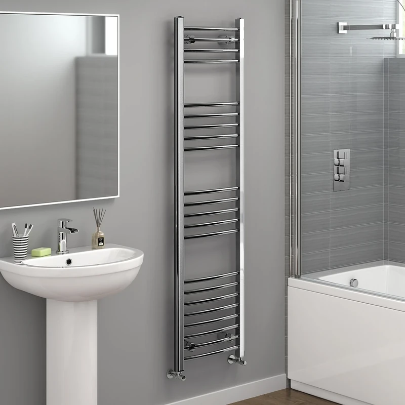 iBathUK | 1600 x 400 Curved Heated Towel Rail Chrome Bathroom Radiator