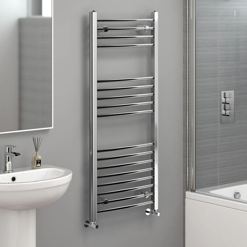 iBathUK | 1200 x 500 Curved Heated Towel Rail Chrome Bathroom Radiator
