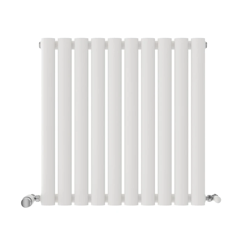 iBathUK Strata Wall-Mounted Horizontal Single Oval Panel Radiator, 10 Column Steel High Thermal Output Hydronic Central Heating, Designer Modern Radiator in Matt White, 600 × 590mm