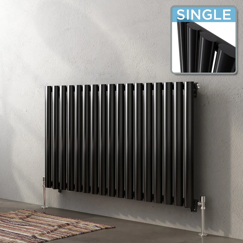 iBathUK | 600 x 1000 mm Horizontal Column Radiator Black Oval Single Panel Heater
