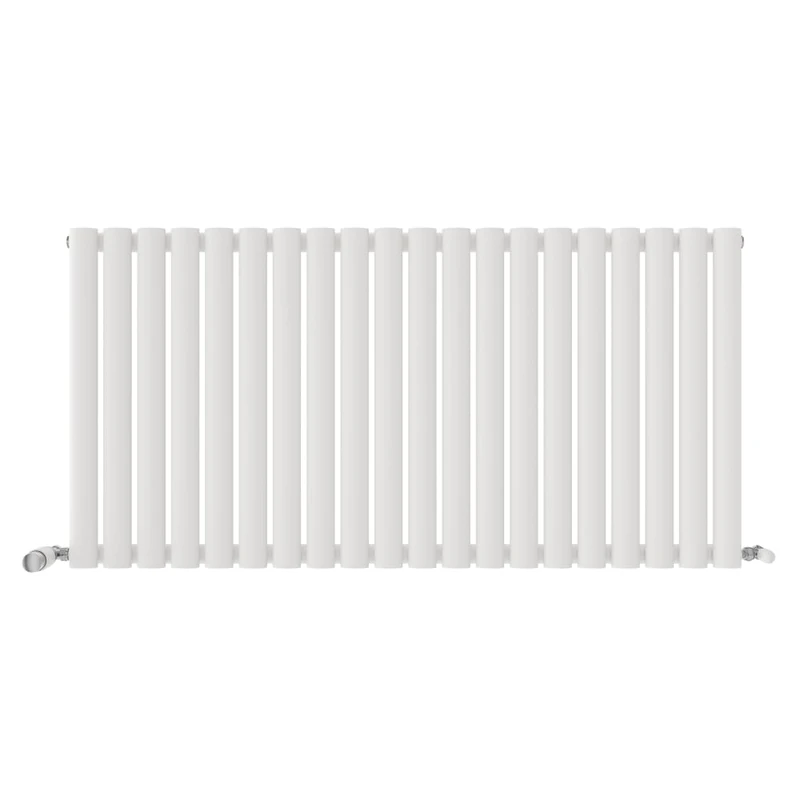 iBathUK Strata Wall-Mounted Horizontal Single Oval Panel Radiator, 20 Column Steel High Thermal Output Hydronic Central Heating, Designer Modern Radiator in Matt White, 600 × 1180mm