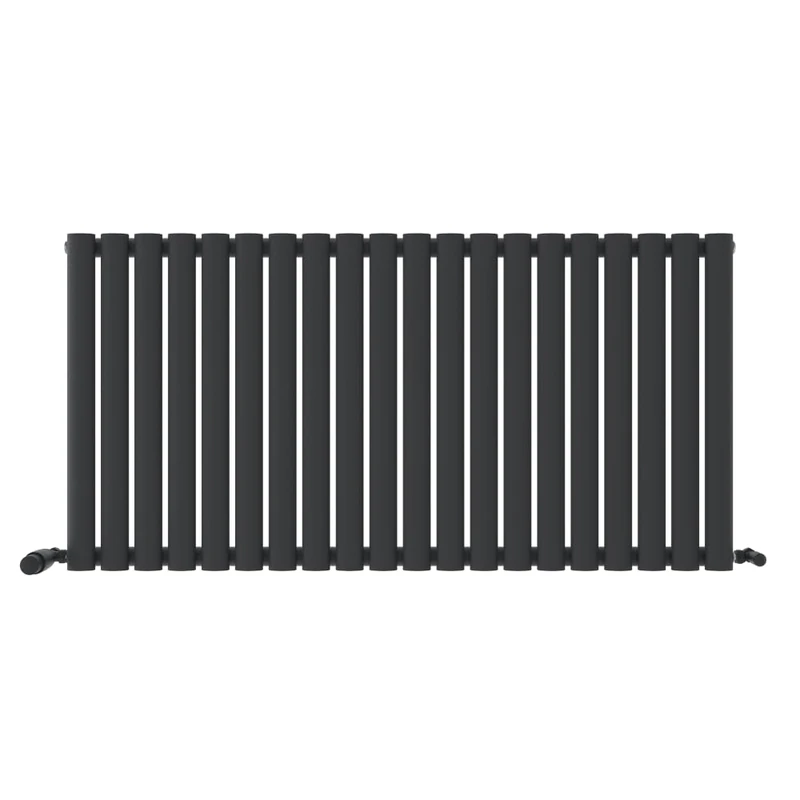 iBathUK Strata Wall Mounted Horizontal Single Oval Panel Radiator, 20-Column Steel, Hydronic Central Heating, High Thermal Output, Modern Designer Radiator for Bathroom in Matt Anthracite, 600×1180mm