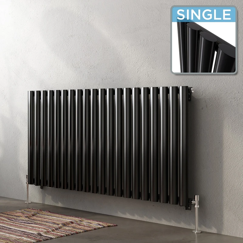 iBathUK | 600 x 1200 mm Black Column Designer Radiator Horizontal Single Oval Panel