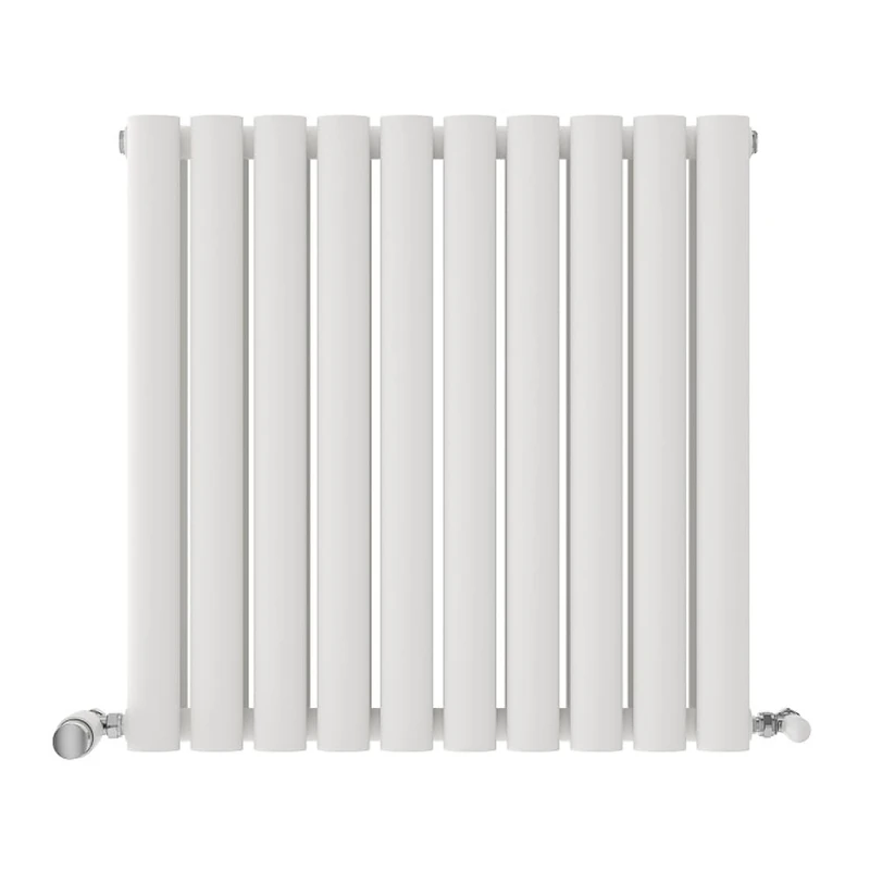 iBathUK Strata Wall-Mounted Horizontal Double Oval Panel Radiator, 10 Column Steel High Thermal Output Hydronic Central Heating, Designer Modern Radiator in Matt White, 600×590mm