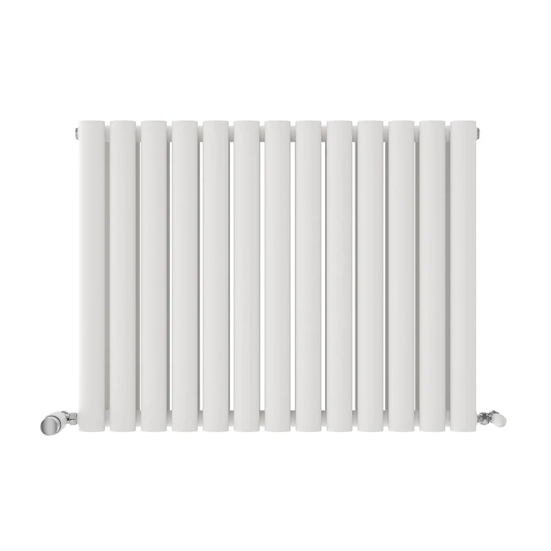 iBathUK Strata Wall-Mounted Horizontal Double Oval Panel Radiator, 13 Column Steel High Thermal Output Hydronic Central Heating, Designer Modern Radiator in Matt White, 600×767mm