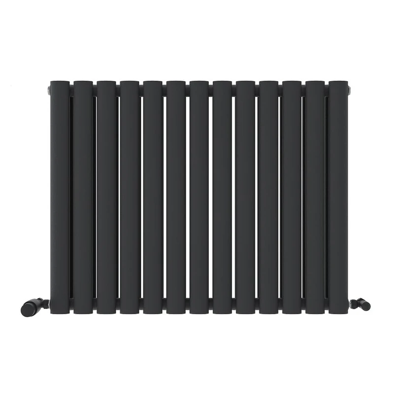 iBathUK Strata Wall-Mounted Horizontal Double Oval Panel Radiator, 13-Column Steel High Thermal Output Hydronic Central Heating, Designer Modern Radiator in Matt Anthracite, 600 × 767mm