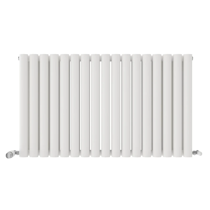 iBathUK Strata Wall-Mounted Horizontal Double Oval Panel Radiator, 17 Column Steel High Thermal Output Hydronic Central Heating, Designer Modern Radiator in Matt White, 600×1003mm
