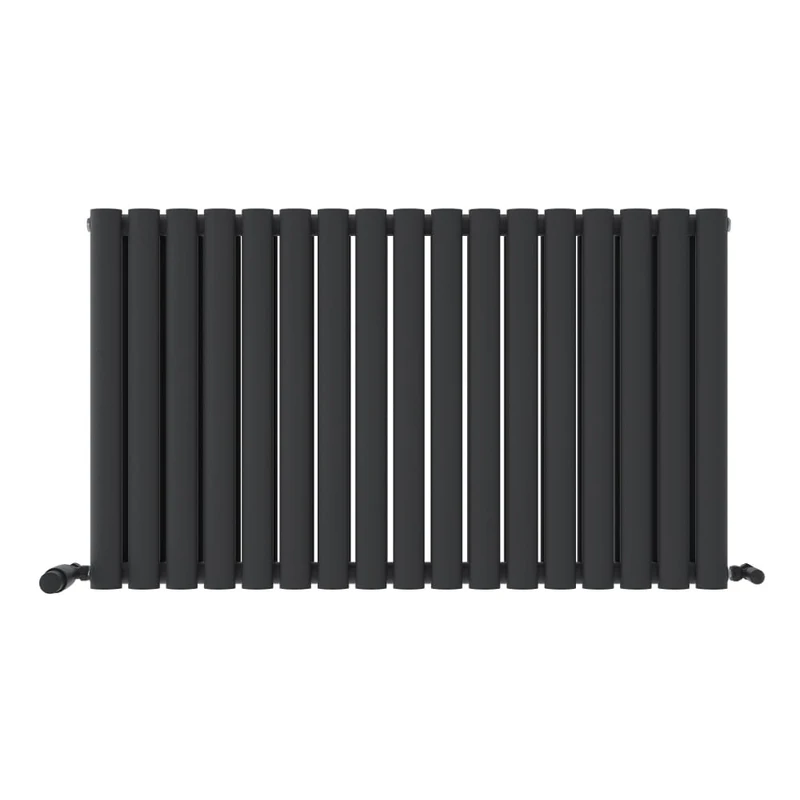 iBathUK Strata Wall-Mounted Horizontal Double Oval Panel Radiator, 17-Column Steel High Thermal Output Hydronic Central Heating, Designer Modern Radiator in Matt Anthracite, 600 × 1003mm