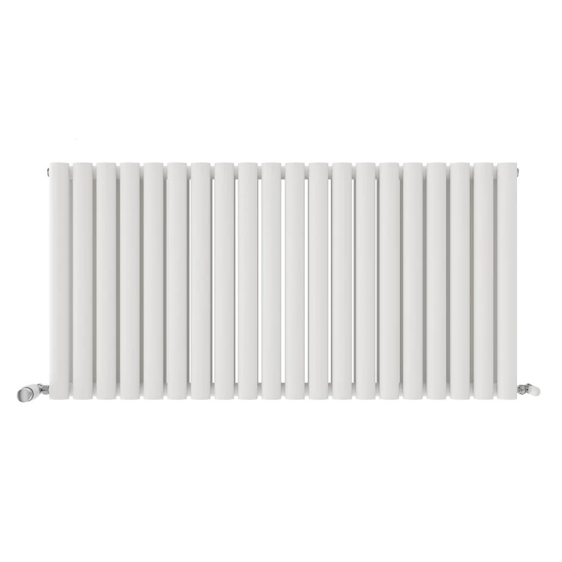 iBathUK Strata Wall-Mounted Horizontal Double Oval Panel Radiator, 20 Column Steel High Thermal Output Hydronic Central Heating, Designer Modern Radiator in Matt White, 600 × 1180mm